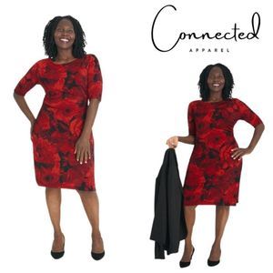 Connected Apparel Red & Black Floral Sheath Dress